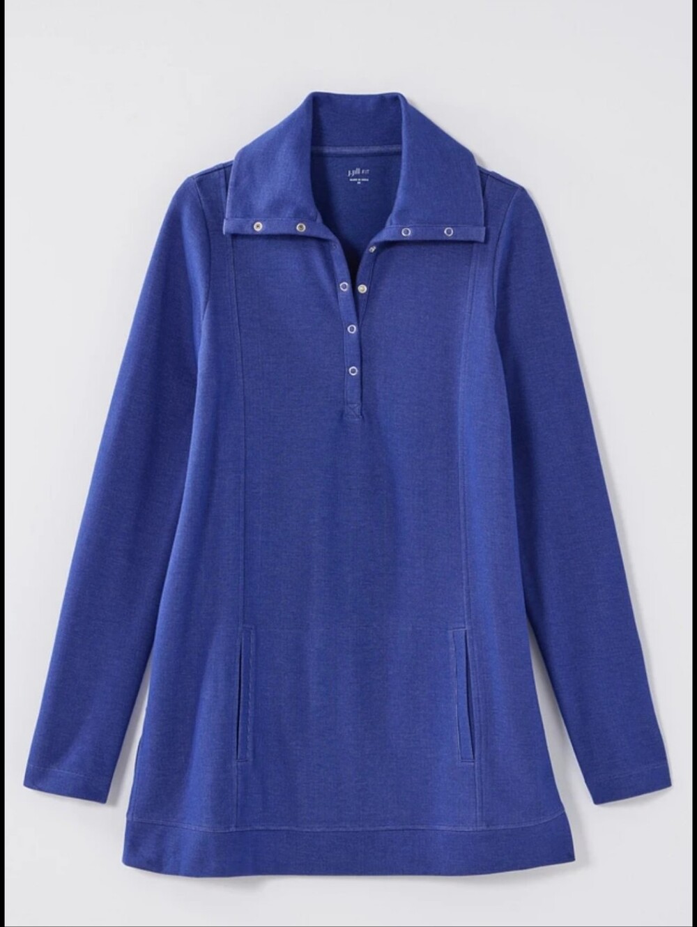J. Jill XL Double Knit  Oversized Women's Cozy Snap Collar Tunic Blue Pockets